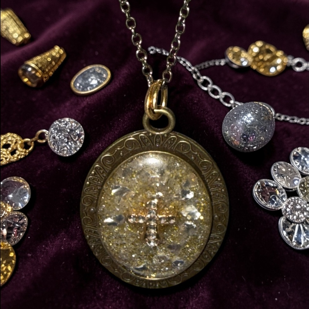 Handmade Resin Cross Necklace | Gold Sparkle Faith Pendant